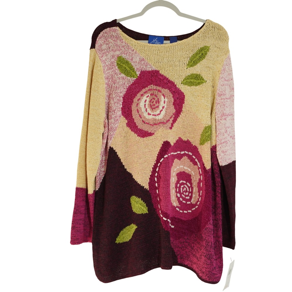 JH Collectibles 3X Floral Knit Longline Sweater Boho Cottagecore Casual NEW